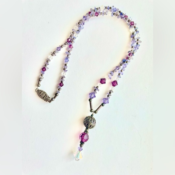 1/2" Solid Sterling Bead! Vintage Crystal Necklace - Picture 3 of 11